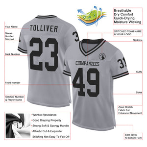 Custom Gray Black Mesh Authentic Throwback Football Jersey