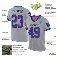 Load image into Gallery viewer, Custom Gray Purple Black-Teal Mesh Authentic Throwback Football Jersey
