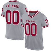 Load image into Gallery viewer, Custom Gray Maroon-White Mesh Authentic Throwback Football Jersey
