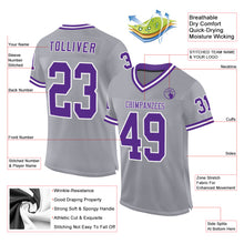 Load image into Gallery viewer, Custom Gray Purple-White Mesh Authentic Throwback Football Jersey
