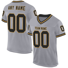 Load image into Gallery viewer, Custom Gray Black-Old Gold Mesh Authentic Throwback Football Jersey
