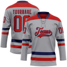 Load image into Gallery viewer, Custom Gray Red-Navy Hockey Lace Neck Jersey
