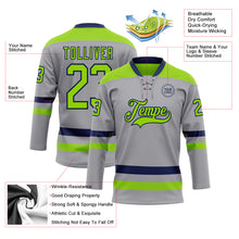 Load image into Gallery viewer, Custom Gray Neon Green-Navy Hockey Lace Neck Jersey
