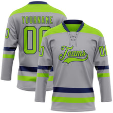 Load image into Gallery viewer, Custom Gray Neon Green-Navy Hockey Lace Neck Jersey
