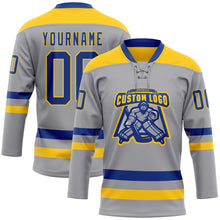 Load image into Gallery viewer, Custom Gray Royal-Yellow Hockey Lace Neck Jersey
