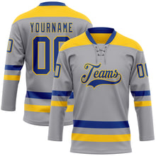 Load image into Gallery viewer, Custom Gray Royal-Yellow Hockey Lace Neck Jersey
