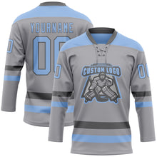 Load image into Gallery viewer, Custom Gray Light Blue-Steel Gray Hockey Lace Neck Jersey
