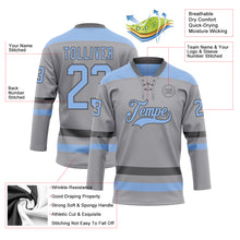 Load image into Gallery viewer, Custom Gray Light Blue-Steel Gray Hockey Lace Neck Jersey
