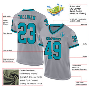 Custom Gray Teal-Black Mesh Authentic Throwback Football Jersey