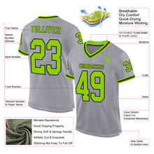 Load image into Gallery viewer, Custom Gray Neon Green-Black Mesh Authentic Throwback Football Jersey
