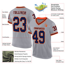 Load image into Gallery viewer, Custom Gray Navy-Orange Mesh Authentic Throwback Football Jersey
