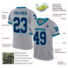 Load image into Gallery viewer, Custom Gray Navy-Teal Mesh Authentic Throwback Football Jersey
