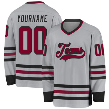 Custom Gray Maroon-Black Hockey Jersey