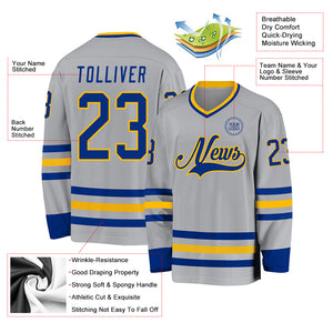 Custom Gray Royal-Gold Hockey Jersey