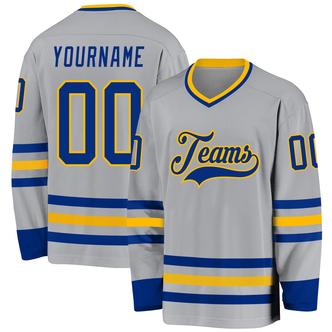 Custom Gray Royal-Gold Hockey Jersey