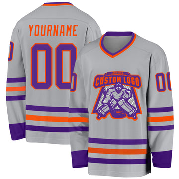 Custom Gray Purple-Orange Hockey Jersey