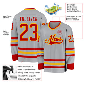 Custom Gray Red-Gold Hockey Jersey