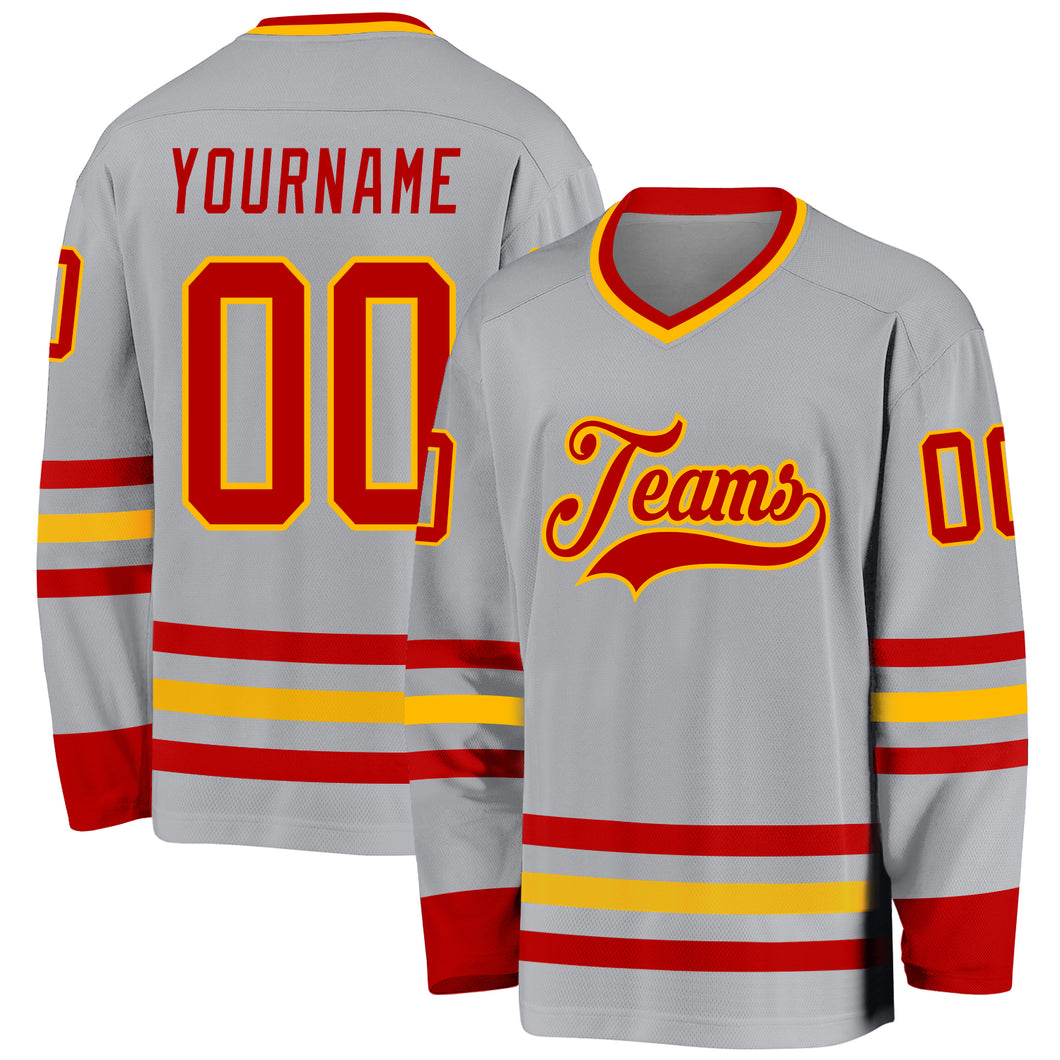 Custom Gray Red-Gold Hockey Jersey