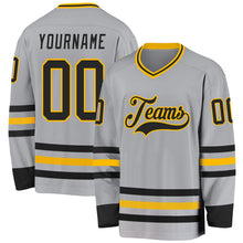 Load image into Gallery viewer, Custom Gray Black-Gold Hockey Jersey
