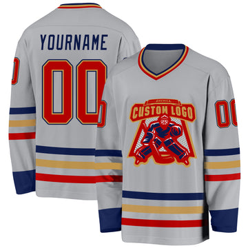 Custom Gray Red Old Gold-Navy Hockey Jersey