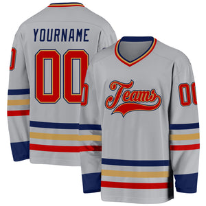 Custom Gray Red Old Gold-Navy Hockey Jersey