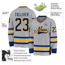 Load image into Gallery viewer, Custom Gray Navy-Gold Hockey Jersey
