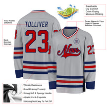 Load image into Gallery viewer, Custom Gray Red-Navy Hockey Jersey
