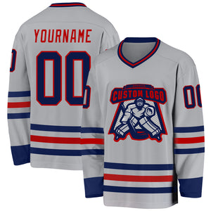 Custom Gray Navy-Red Hockey Jersey