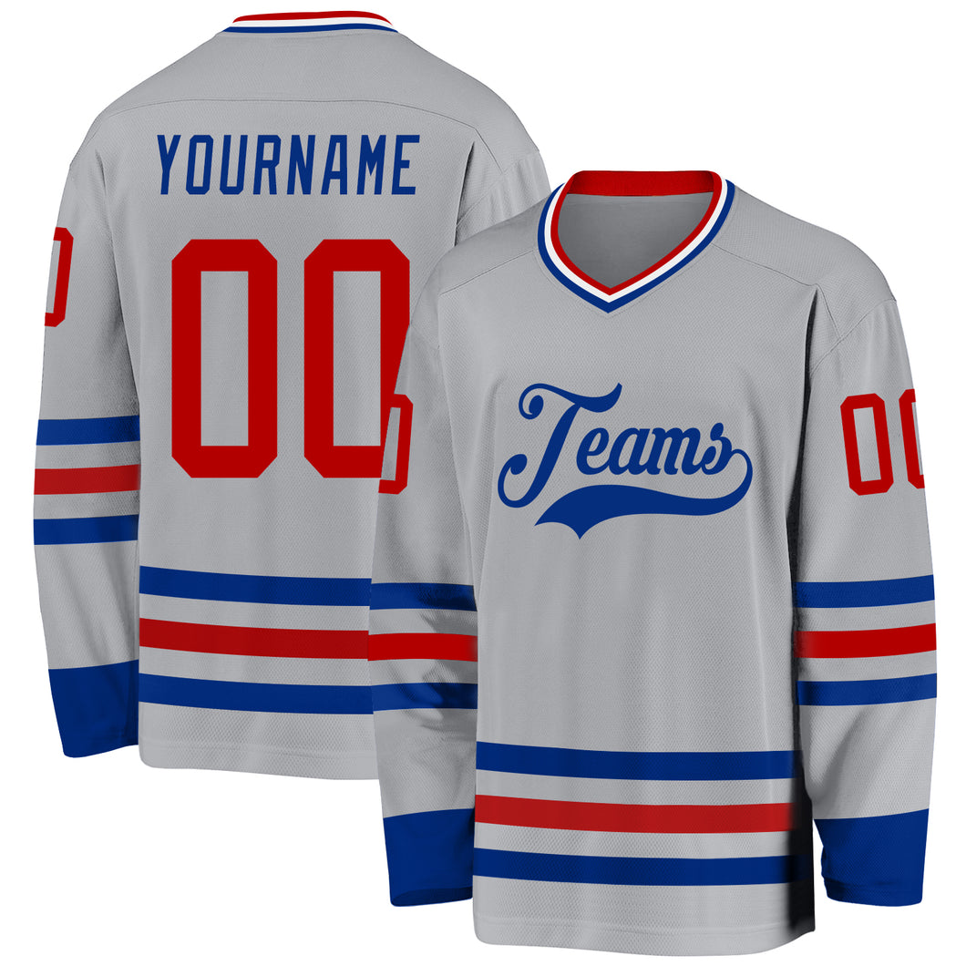 Custom Gray Red-Royal Hockey Jersey