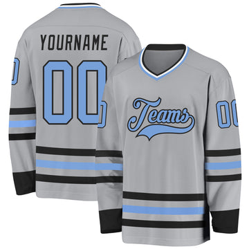 Custom Gray Light Blue-Black Hockey Jersey