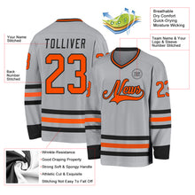 Load image into Gallery viewer, Custom Gray Orange-Black Hockey Jersey
