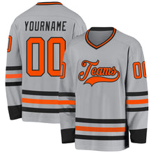 Load image into Gallery viewer, Custom Gray Orange-Black Hockey Jersey
