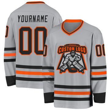 Custom Gray Black-Orange Hockey Jersey