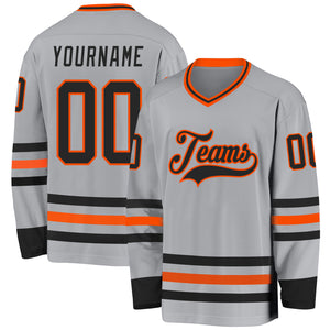 Custom Gray Black-Orange Hockey Jersey