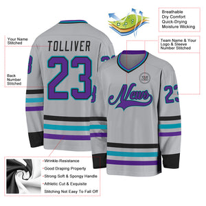 Custom Gray Purple Black-Teal Hockey Jersey