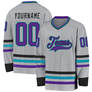 Custom Gray Purple Black-Teal Hockey Jersey