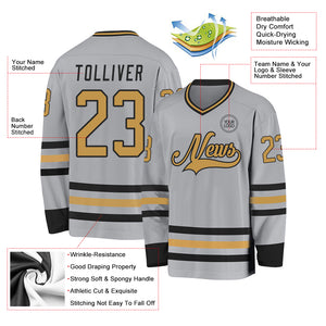 Custom Gray Old Gold-Black Hockey Jersey