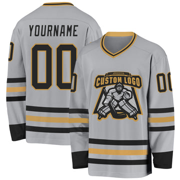 Custom Gray Black-Old Gold Hockey Jersey