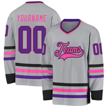 Load image into Gallery viewer, Custom Gray Purple Black-Pink Hockey Jersey
