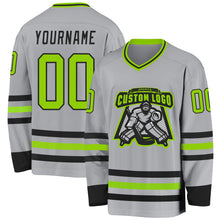 Load image into Gallery viewer, Custom Gray Neon Green-Black Hockey Jersey
