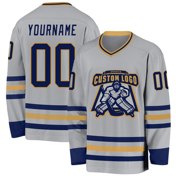 Custom Gray Navy-Old Gold Hockey Jersey