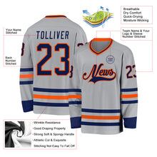 Load image into Gallery viewer, Custom Gray Navy-Orange Hockey Jersey
