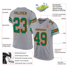 Load image into Gallery viewer, Custom Gray Kelly Green-Orange Mesh Authentic Football Jersey
