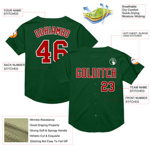 Custom Green Red-White Mesh Authentic Throwback Baseball Jersey