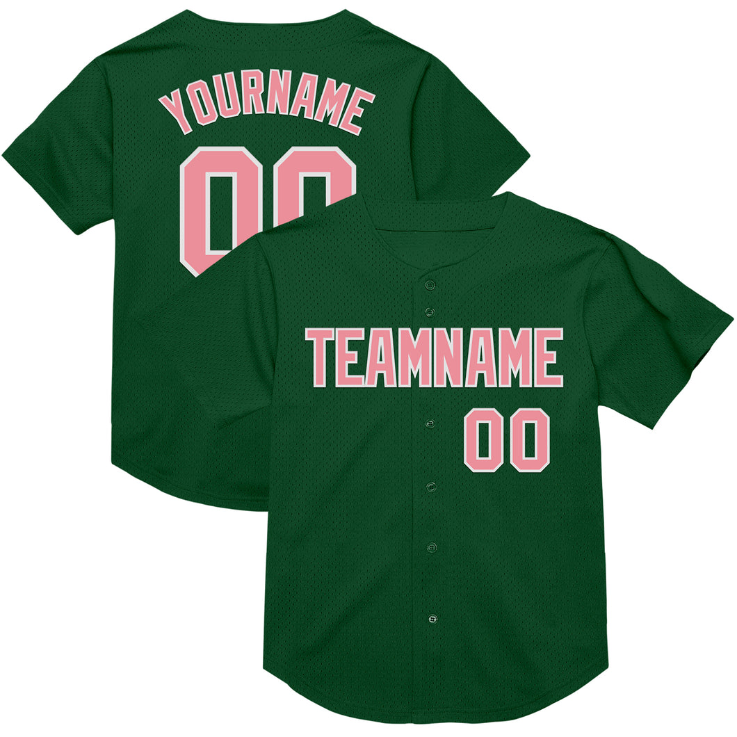 Custom Green Medium Pink-White Mesh Authentic Throwback Baseball Jersey