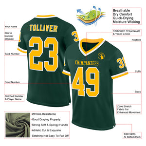 Custom Green Gold-White Mesh Authentic Throwback Football Jersey