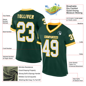 Custom Green White-Gold Mesh Authentic Throwback Football Jersey