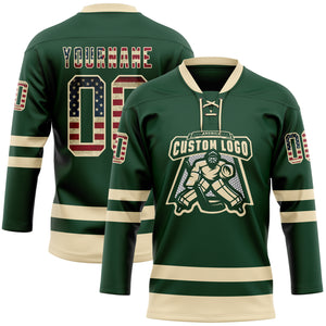 Custom Green Vintage USA Flag-Cream Hockey Lace Neck Jersey