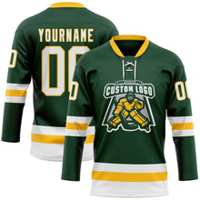 Load image into Gallery viewer, Custom Green White-Gold Hockey Lace Neck Jersey
