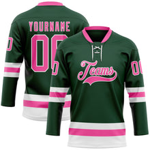 Load image into Gallery viewer, Custom Green Pink-White Hockey Lace Neck Jersey
